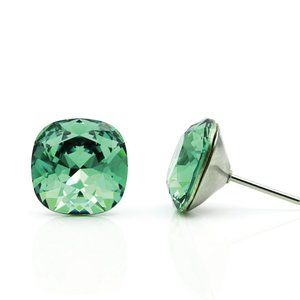 10mm Green Swarovski Studs | Cushion Cut Crystal Earrings | Hypoallergenic Studs